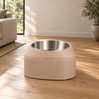 Latte Brown Cove Half Fluted dog bowl styled in a home interior.