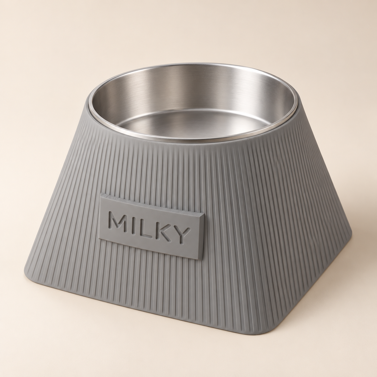 Frame custom-height dog bowl in Ash Grey with stainless-steel liner