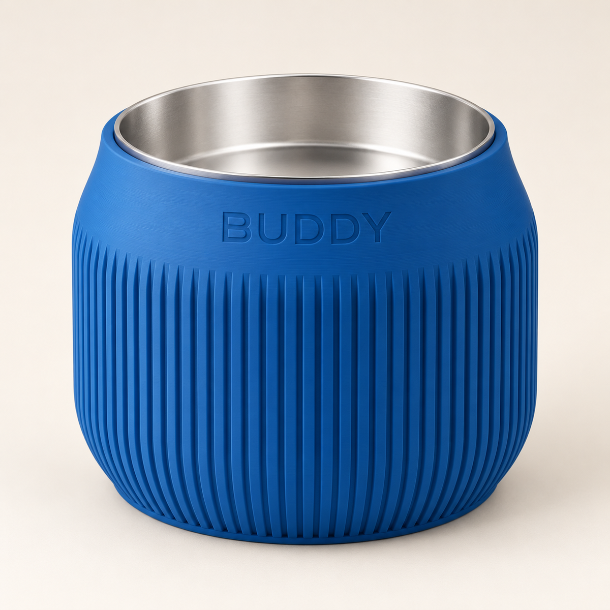 Column custom-height dog bowl in Marine Blue with stainless-steel liner