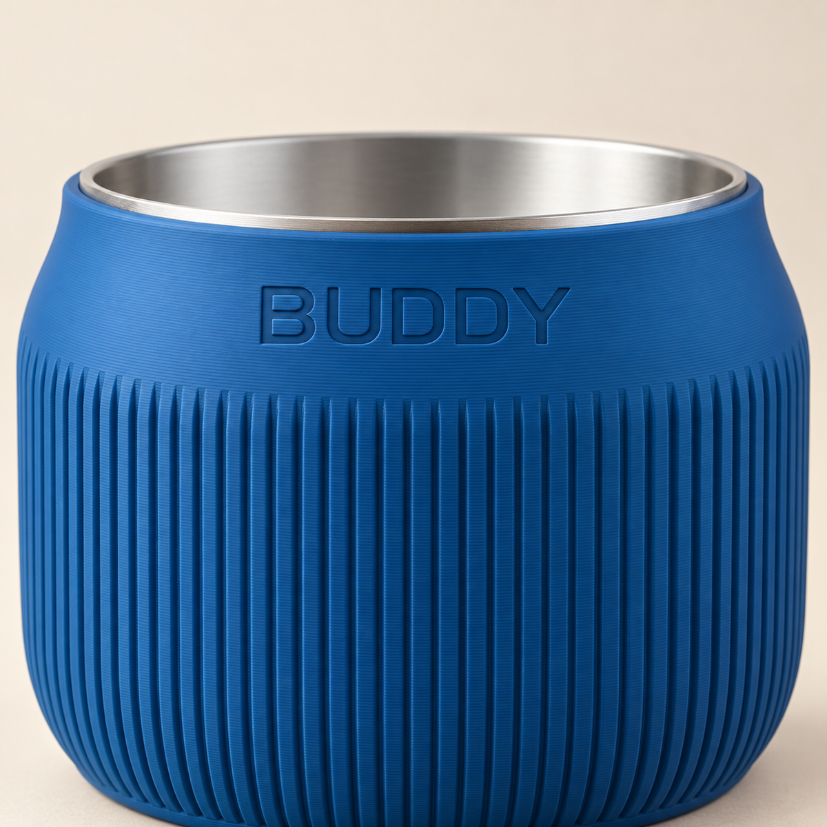 Column in Marine Blue, close-up of the BUDDY name and matte finish