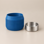 Column body in Marine Blue beside its removable stainless-steel liner