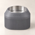 Cove Half Fluted custom-height dog bowl in Ash Grey, with a removable stainless-steel bowl; COCO is an example name