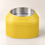 Cove Half Fluted custom-height dog bowl in Lemon Yellow, with a removable stainless-steel bowl; COCO is an example name