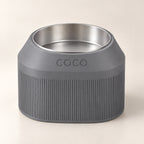 Cove Half Fluted custom-height dog bowl in Nardo Gray, with a removable stainless-steel bowl; COCO is an example name