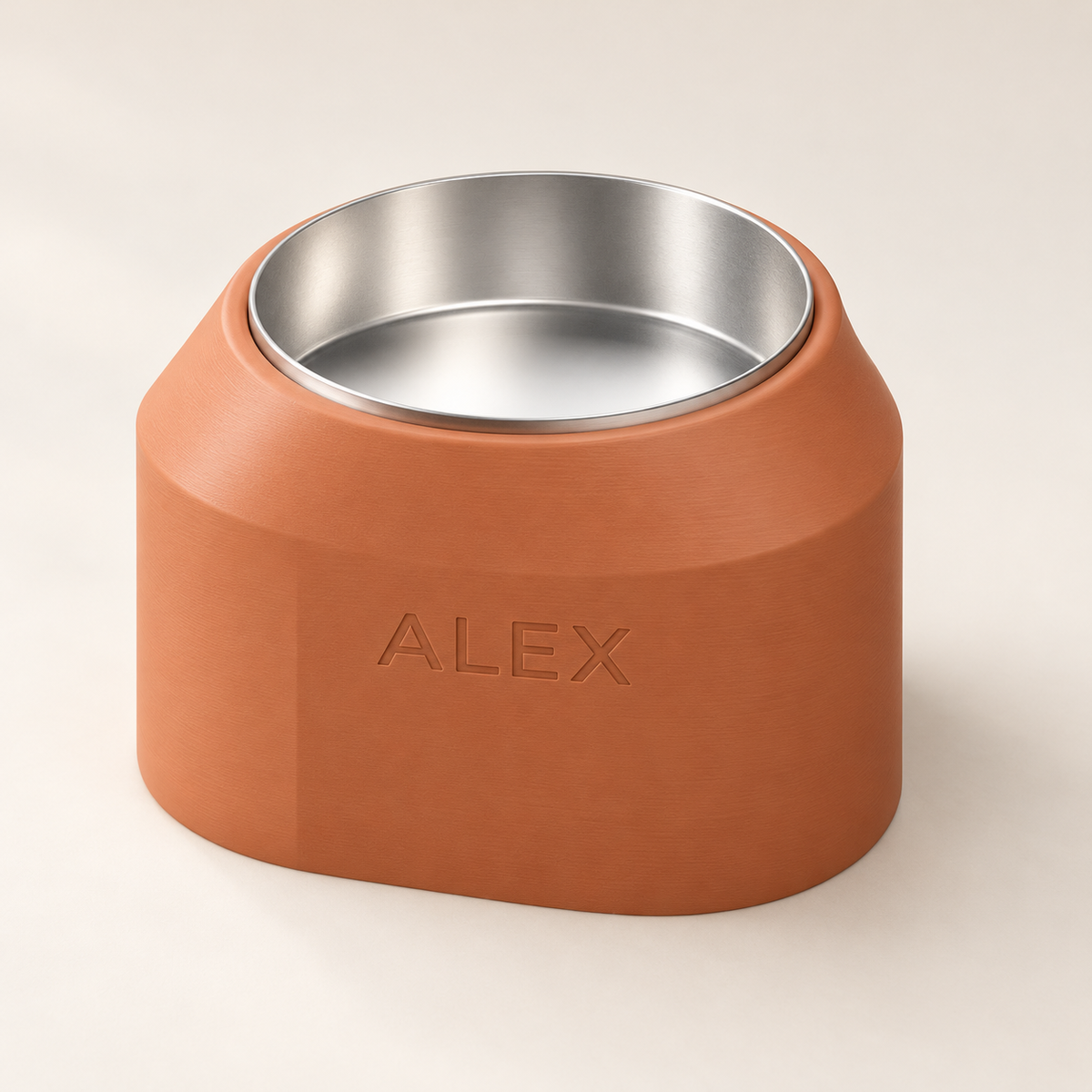 Cove Smooth custom-height dog bowl in Terracotta with stainless-steel liner