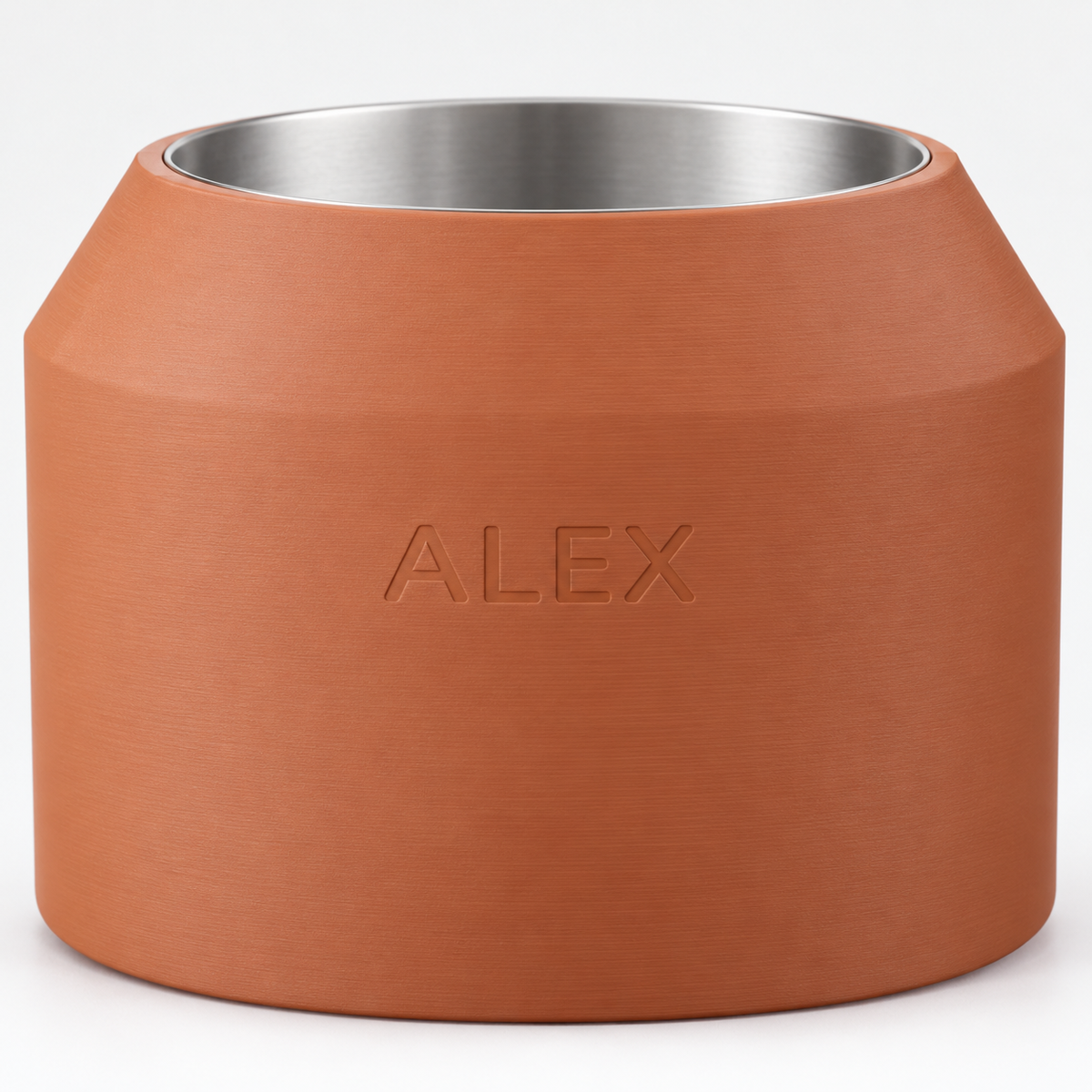 Cove Smooth in Terracotta, close-up of the ALEX name and matte finish