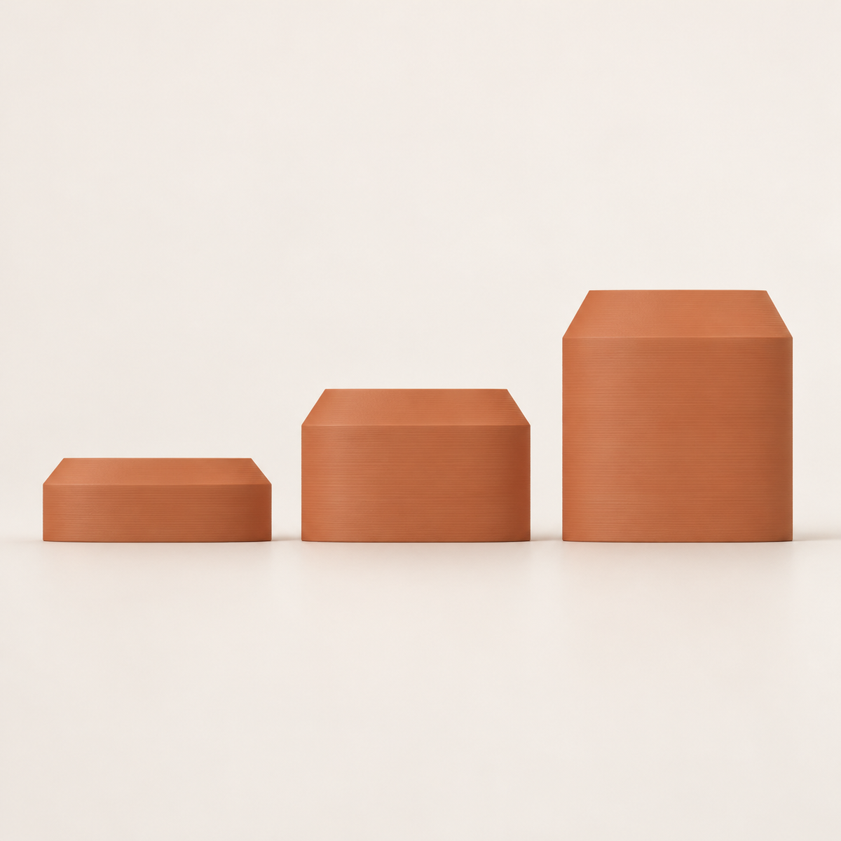 Cove Smooth in Terracotta, comparison of 8 cm, 15 cm and 25 cm bowl bodies