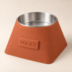 Frame custom-height dog bowl in Terracotta, with a removable stainless-steel bowl; MILKY is an example name