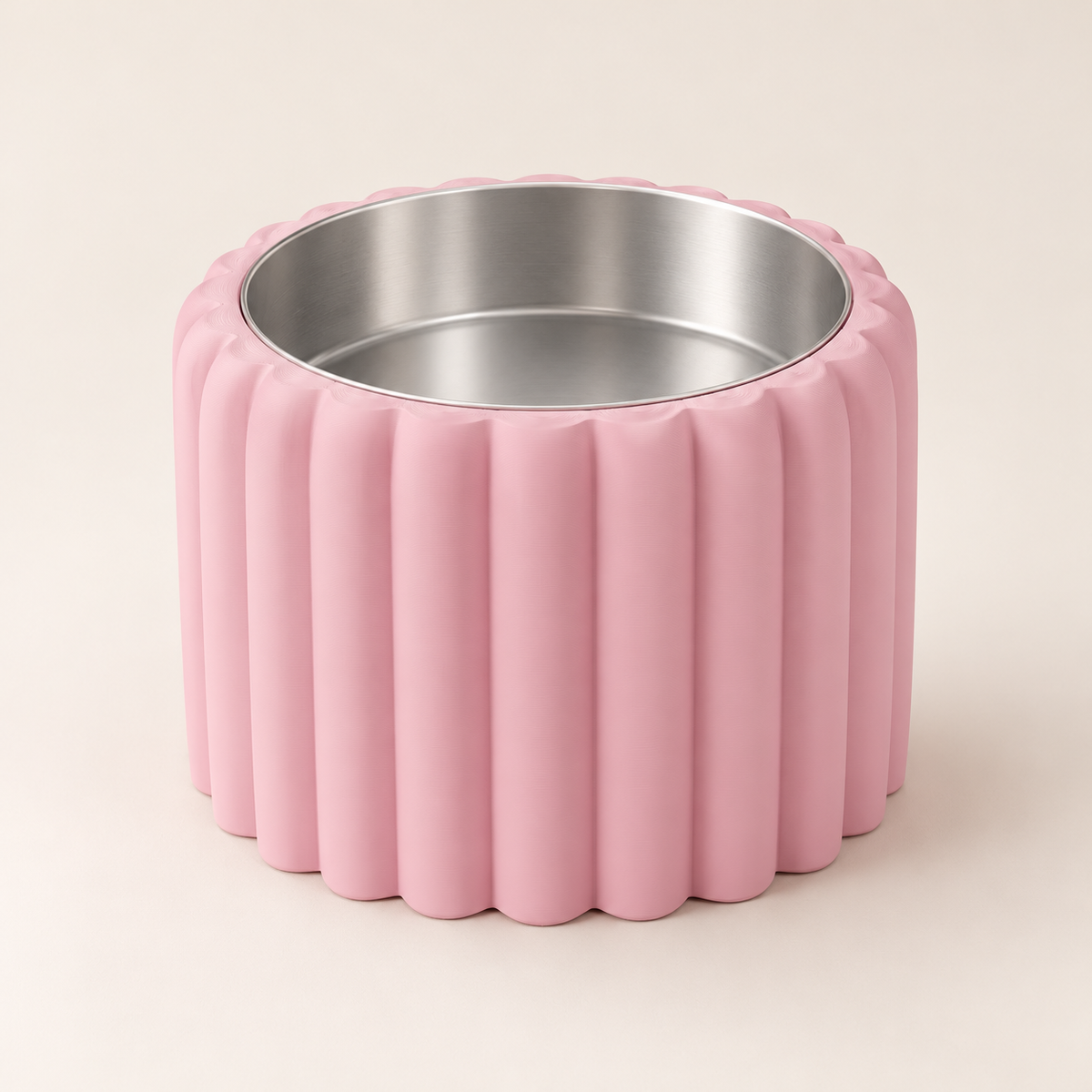 Petal Bold custom-height dog bowl in Sakura Pink with stainless-steel liner