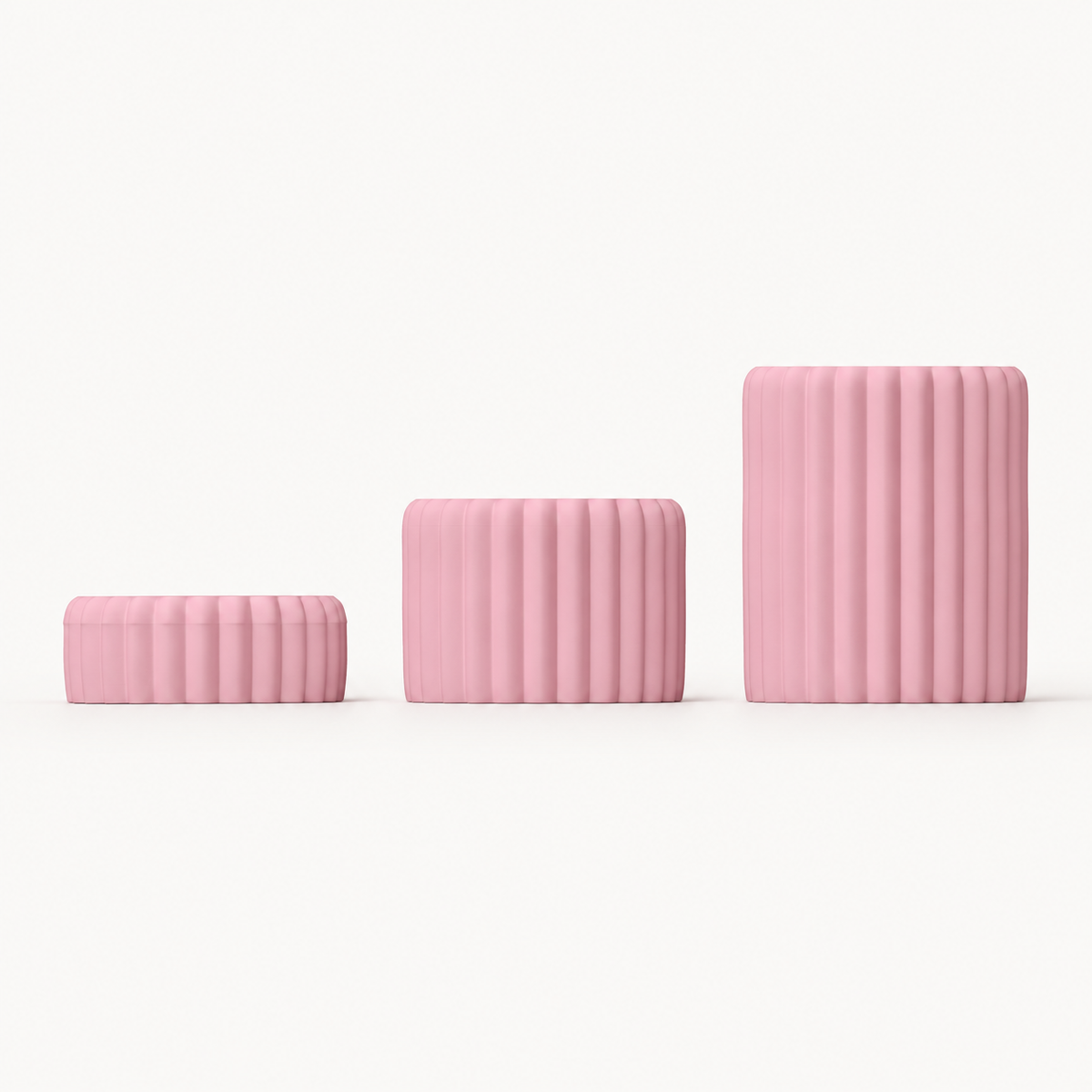 Petal Bold in Sakura Pink, comparison of 8 cm, 15 cm and 25 cm bowl bodies