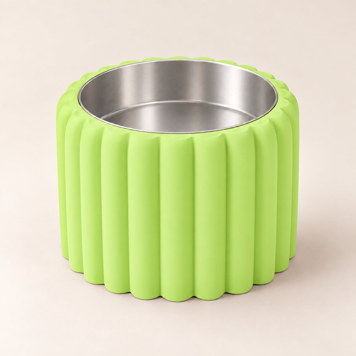 Petal Bold custom-height dog bowl in Apple Green, with a removable stainless-steel bowl; no nameplate