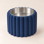 Petal Bold custom-height dog bowl in Dark Blue, with a removable stainless-steel bowl; no nameplate