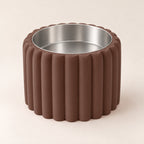 Petal Bold custom-height dog bowl in Dark Brown, with a removable stainless-steel bowl; no nameplate