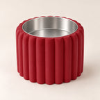 Petal Bold custom-height dog bowl in Dark Red, with a removable stainless-steel bowl; no nameplate