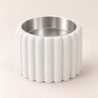 Petal Bold custom-height dog bowl in Ivory White, with a removable stainless-steel bowl; no nameplate