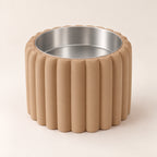 Petal Bold custom-height dog bowl in Latte Brown, with a removable stainless-steel bowl; no nameplate