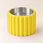 Petal Bold custom-height dog bowl in Lemon Yellow, with a removable stainless-steel bowl; no nameplate