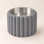 Petal Bold custom-height dog bowl in Nardo Gray, with a removable stainless-steel bowl; no nameplate