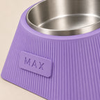 Close-up of the Lilac Purple Contour Tilt nameplate showing MAX as a personalisation example.