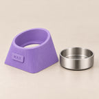 Illustration of the removable stainless steel bowl and Lilac Purple Contour Tilt holder; S-style liner shown.