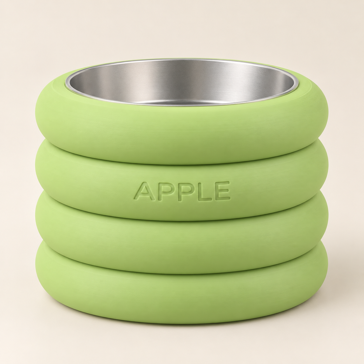 RingStack custom-height dog bowl in Apple Green with stainless-steel liner