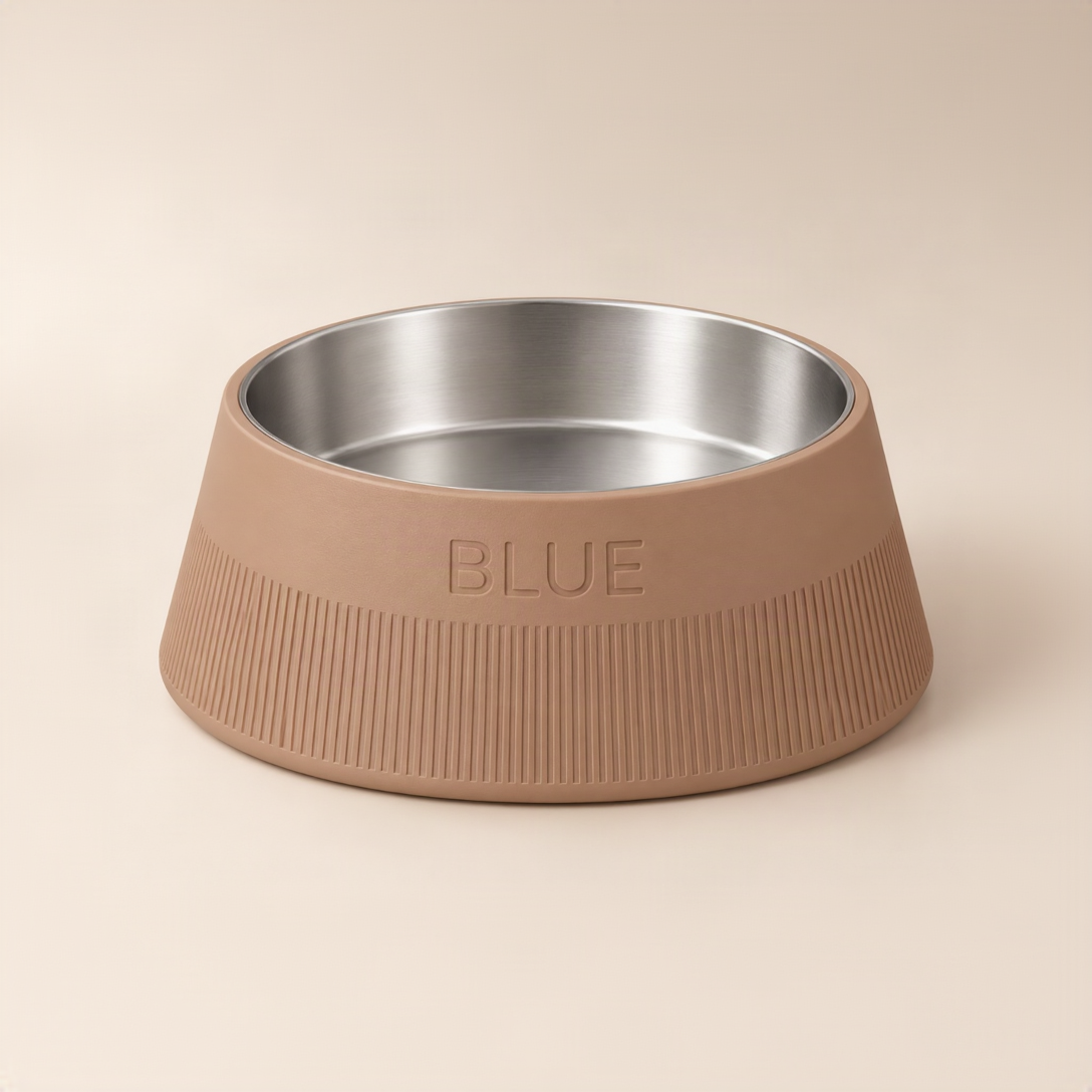 Taper custom-height dog bowl in Latte Brown with stainless-steel liner